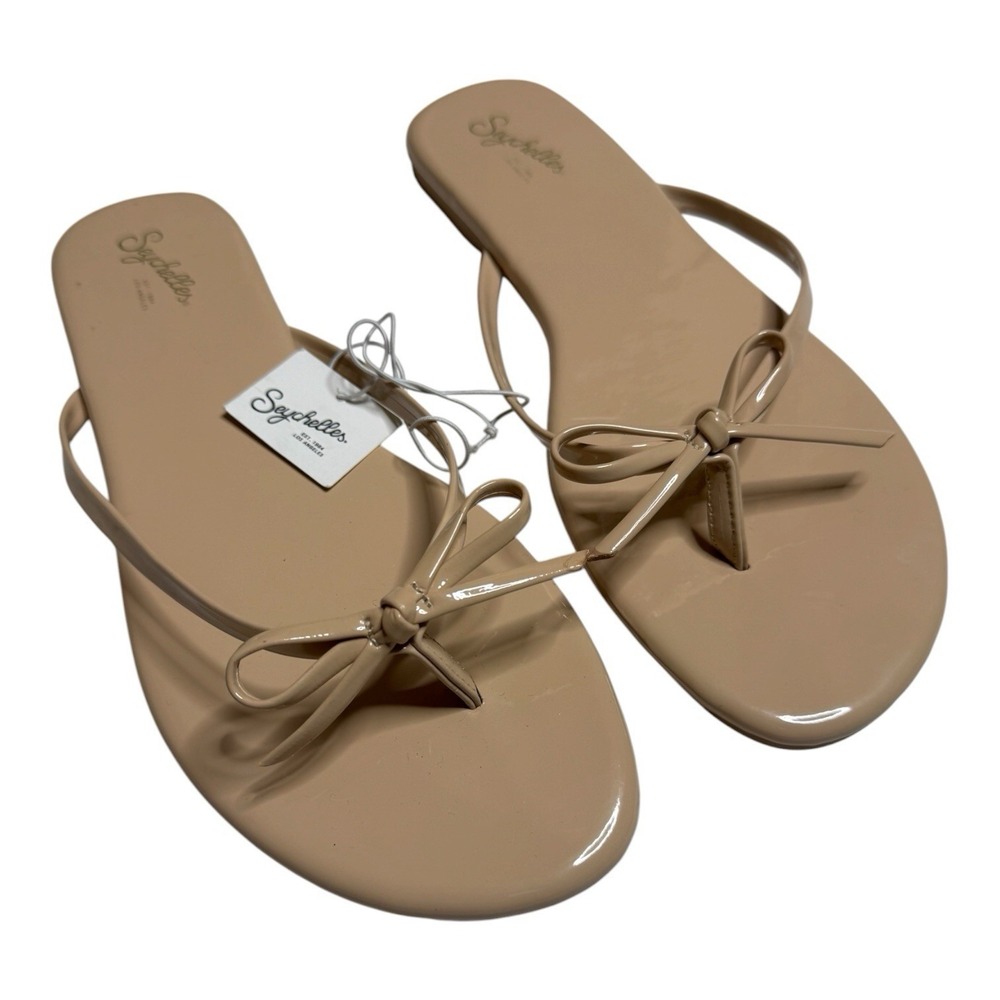 New! Women's Sz 8.5 Seychelles Wish List Bow Patent Nude Flip Flops Thong Sandal